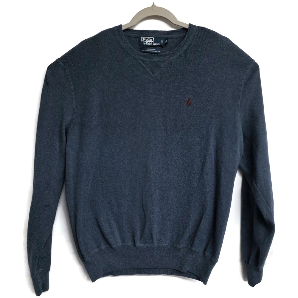 Polo Ralph Lauren Mens Crewneck Sweater Blue Cotton Knit Pony Logo Size M